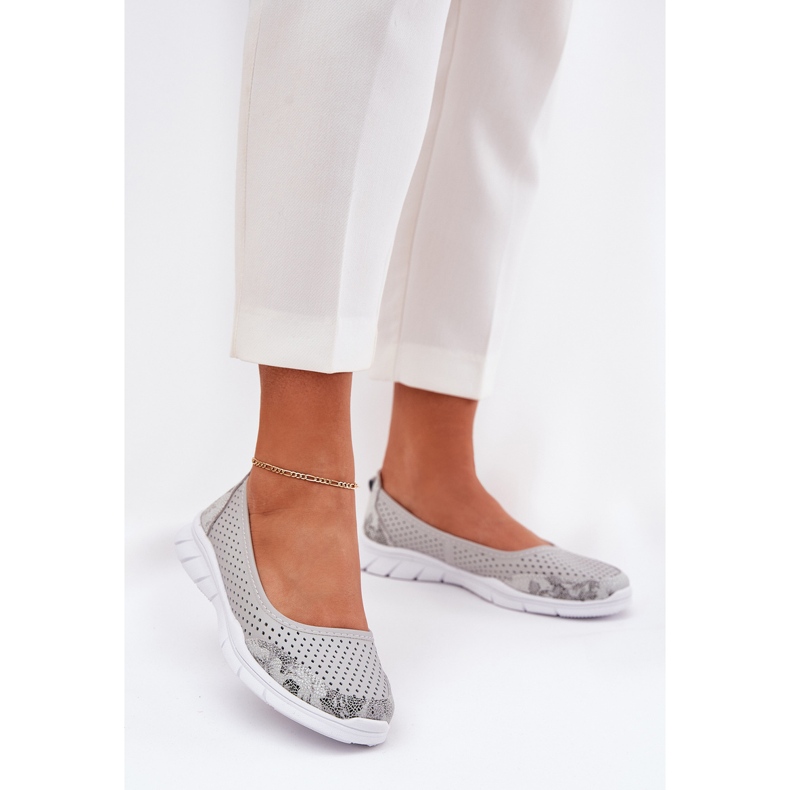 Leder Openwork Vinceza Ballerinas 95323 Grau 2