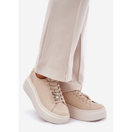 Frauen -Leder -Sportschuhe auf der Plattform mit Vinceza 39922 Beige 1