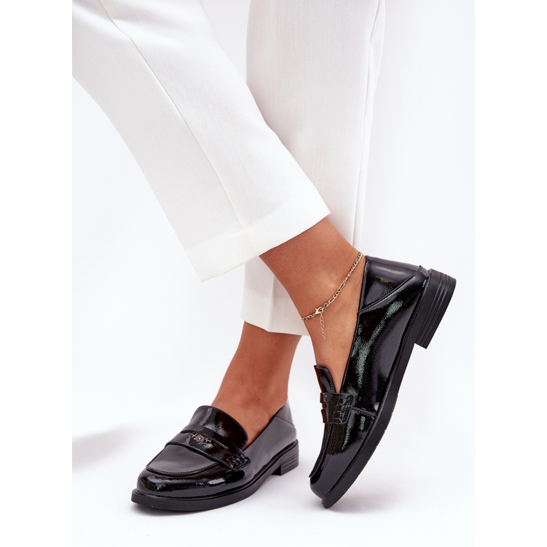 Elegante lackierte Frauen -Slipper aus natürlichen Vinceza Leder 18100 Schwarz 2