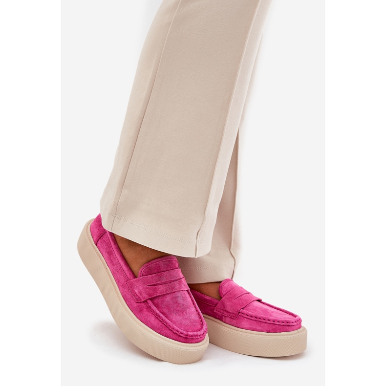 Frauen -Wildleder -Moccasins auf der Fuksja -Plattform Vinceza 79535 rosa 1