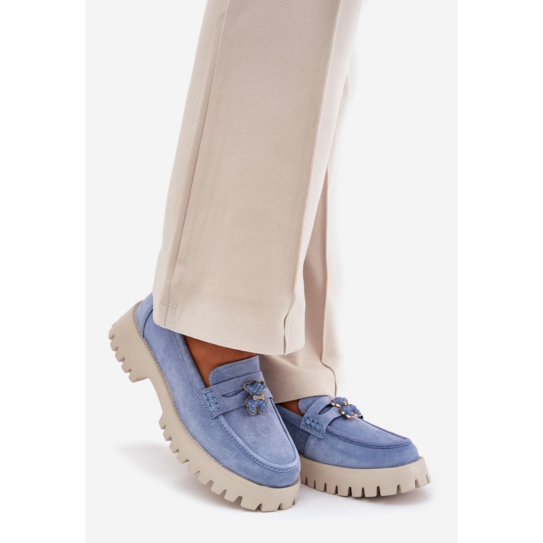 Frauen Wildleder Moccasins mit Stiften Bär Vinceza 79533 Blau 1
