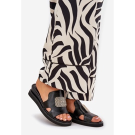 Jezzi Damenflip Flops auf Anchoic Lederkeil mit Dekoration schwarz 1