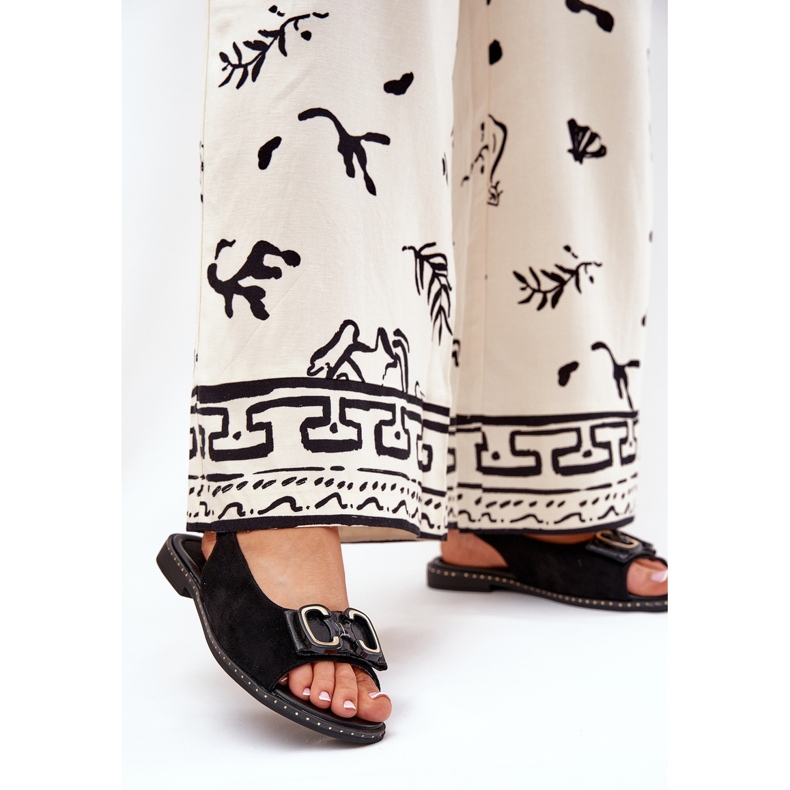 Jezzi Flache Sandalen mit Dekoration Öko Wildleder schwarz 2