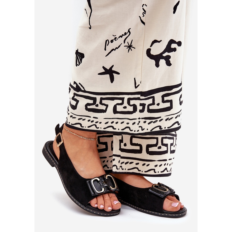 Jezzi Flache Sandalen mit Dekoration Öko Wildleder schwarz 1