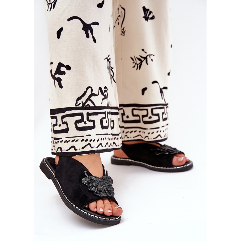 Jezzi Flach -geköpfte Frauensandalen mit einer schwarzen Dekoration 2