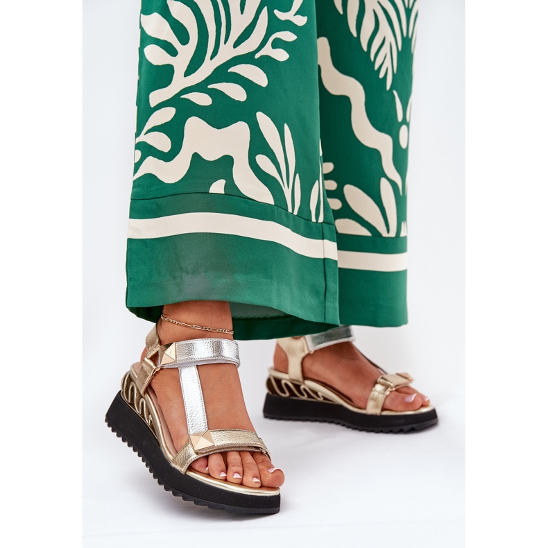 S.Barski Frauen Ledersandalen CR51-135 Gold und Silber golden 2