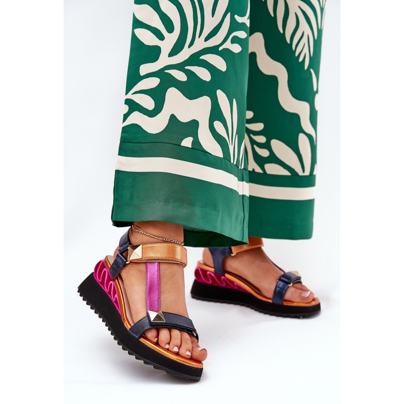 S.Barski Frauen Ledersandalen CR51-135 Marine blau 2