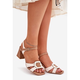 S.Barski Elegante Leder-Frauensandalen auf der CR51-570 Beige Säule 1