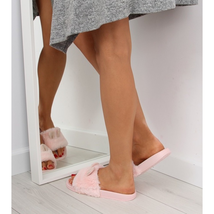 Pelzhausschuhe mit Ohren rosa LS-02 rosa 2