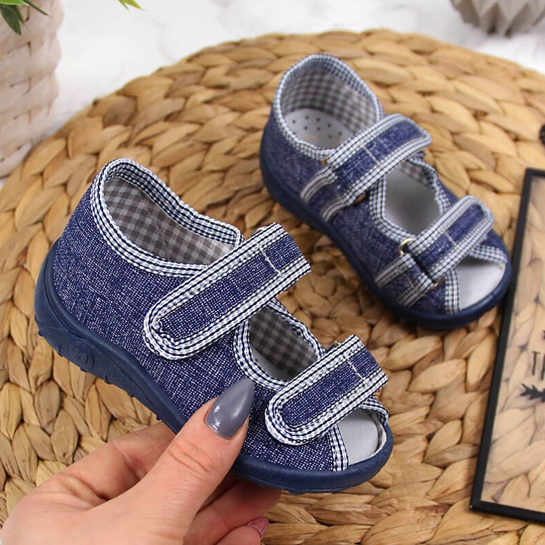 Hausschuhe Jungen Sandalen nach Hause marine-grau Nazo blau 2