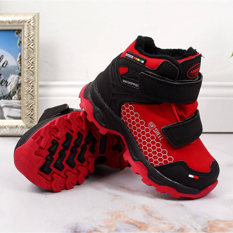 Wasserdichte Schneeschuhe für Kinder mit Klettverschluss rot American Club schwarz 2