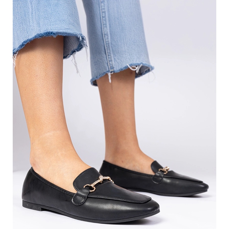 Schwarze Slipper mit goldener Dekoration und Zirkon 1