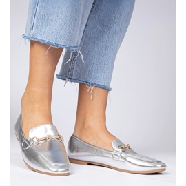 Silber elegante Slipper mit goldener Dekoration und Zirkone 1