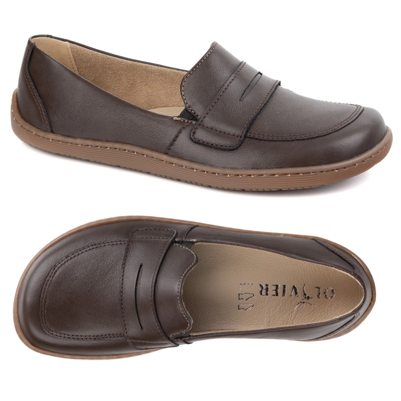 Olivier Barfuß Frauen minimalistische Leder -Slipper 1280 dunkelbraun 2