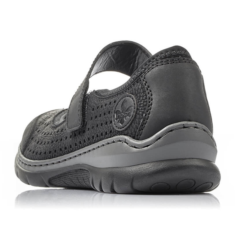 Bequeme durchbrochene Damenschuhe mit Klettverschluss schwarz Rieker L32B5-00 2