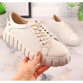 Damen Sportschuhe aus beigefarbenem Leder Filippo DP4535 2