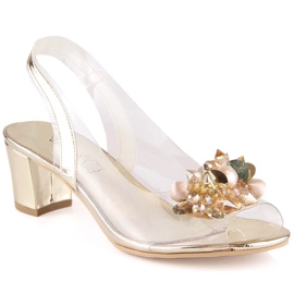 Damensandalen transparent mit Perlen gold Sabatina 2014-5 golden 1