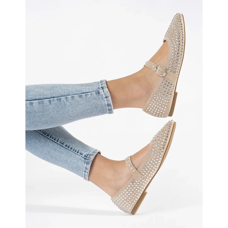 Beige Damen-Ballerinas mit Zirkonen 1
