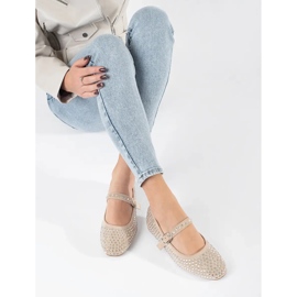 Beige Damen-Ballerinas mit Zirkonen 2