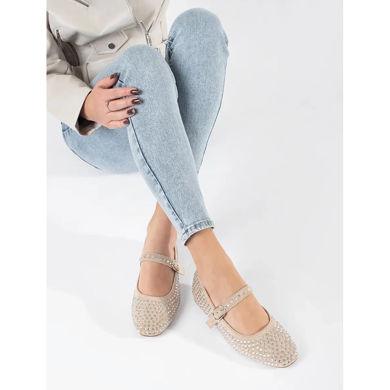 Beige Damen-Ballerinas mit Zirkonen 2