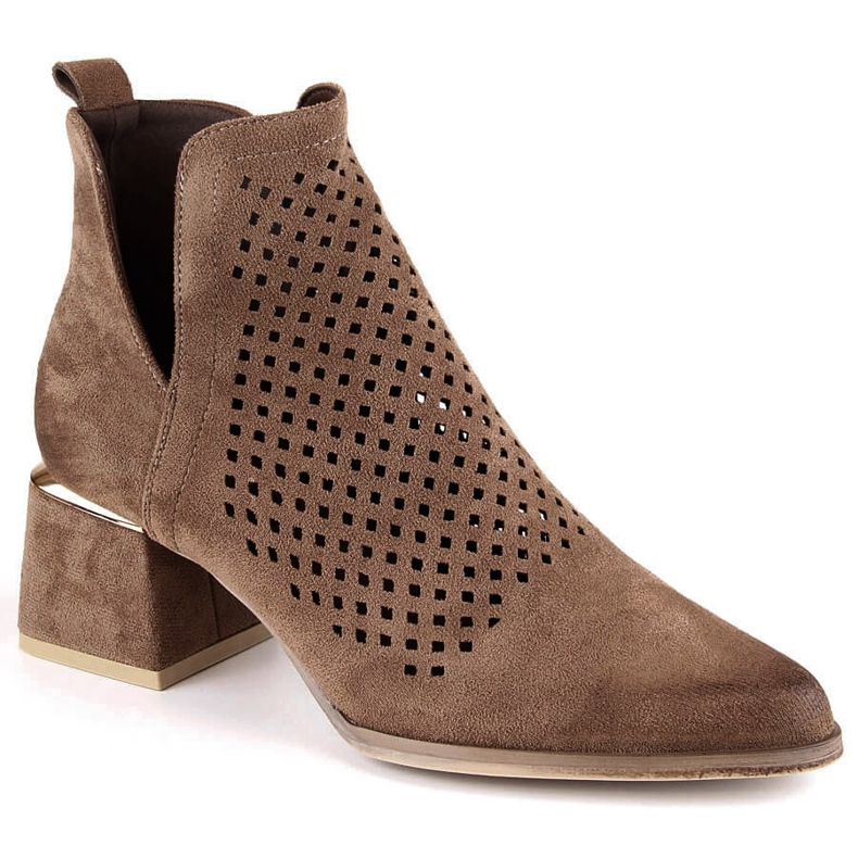 Durchbrochene Damenstiefel mit hohen Absätzen aus Wildleder in Braun Potocki SZ12356 1