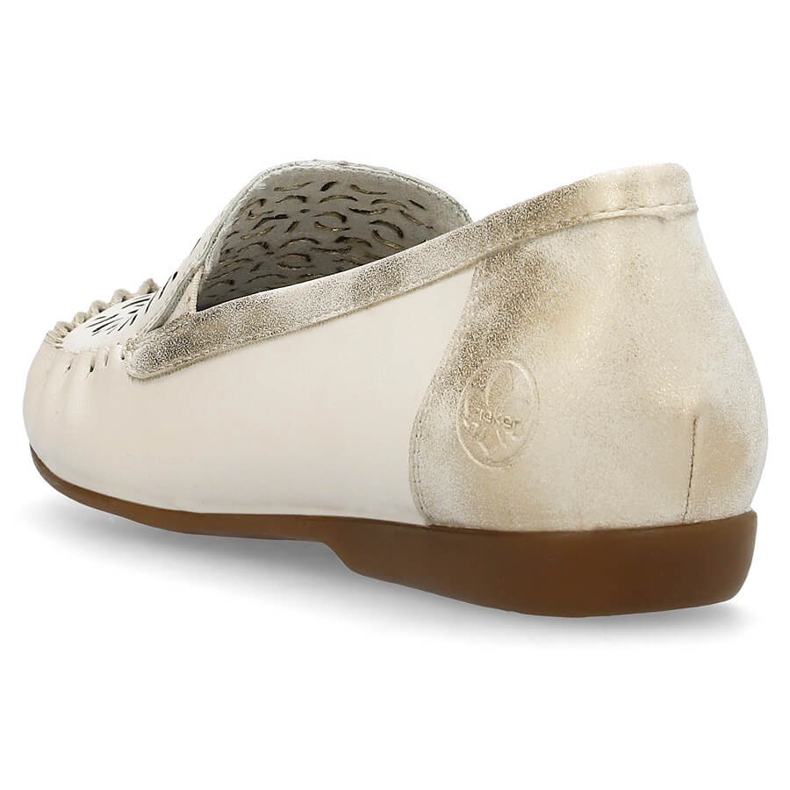 Bequeme Lederschuhe, durchbrochene Damenmokassins, beige Rieker L6350-60 1