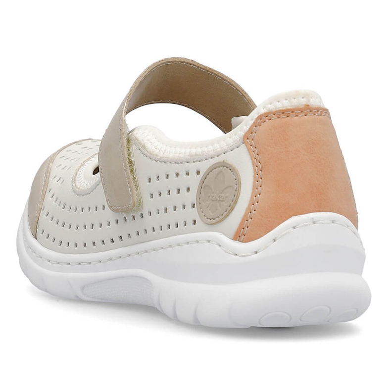 Bequeme durchbrochene Damenschuhe mit Klettverschluss, beige Rieker L32B5-81 1