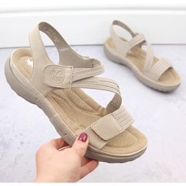 Bequeme Damensandalen mit Klettverschluss und Gummibändern, beige Rieker 64870-62 1