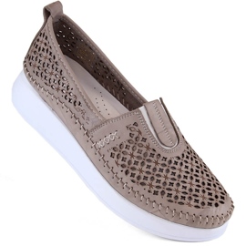 Durchbrochene Damen-Slipper aus Leder, beige T.Sokolski 0712 1