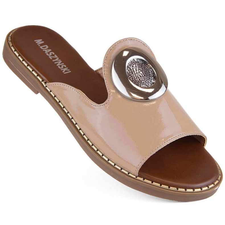 M. DASZYŃSKI Lack-Damenhausschuhe mit Verzierung, beige M.Daszyński MR2266-5 1