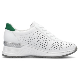 Bequeme durchbrochene Damen-Sportschuhe aus Leder, weiß Rieker N43A1-80 1