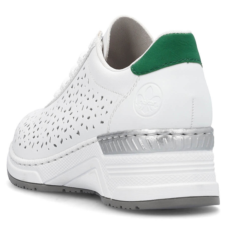 Bequeme durchbrochene Damen-Sportschuhe aus Leder, weiß Rieker N43A1-80 2