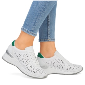 Bequeme durchbrochene Damen-Sportschuhe aus Leder, weiß Rieker N43A1-80 9