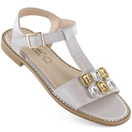 Bequeme silberne Damensandalen mit Zirkonen S.Barski 030 1