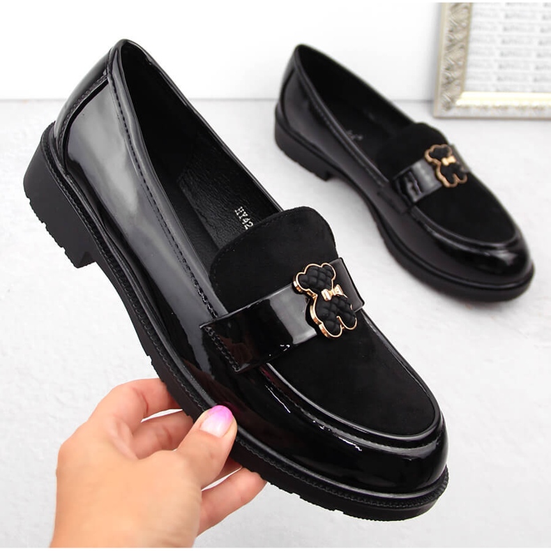 Damen-Loafer mit Teddybär, schwarz S.Barski HY42-399A 1