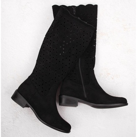 M. DASZYŃSKI Durchbrochene schwarze Wildlederstiefel M.Daszyński SA198-33 1