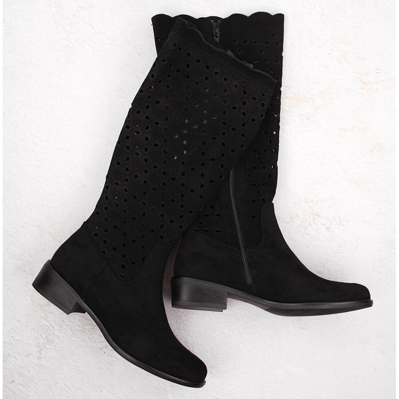 M. DASZYŃSKI Durchbrochene schwarze Wildlederstiefel M.Daszyński SA198-33 1