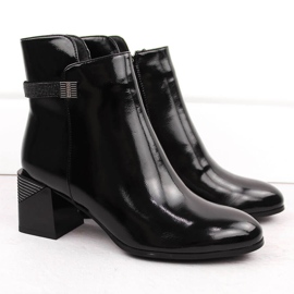 Schwarze Stiefeletten aus Lackleder mit dekorativem Absatz D&amp;A S.Barski Premium Collection MR880-140 2