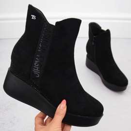 Isolierte Keilstiefel für Damen mit Zirkonia, schwarz T.Sokolski Z23-369 1