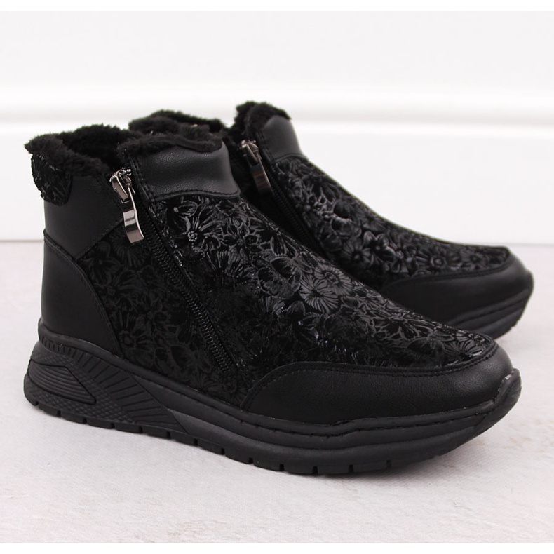 Schwarze Damen-Lederstiefeletten mit Blumen T.Sokolski Z24-329 2