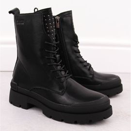Damen-Arbeiterstiefel aus Leder mit Nieten, schwarz Big Star OO274A269 2
