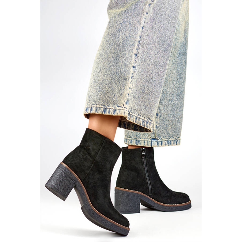 Klassische Damen-Stiefel aus Wildleder mit hohen Absätzen, schwarz 9613B 2