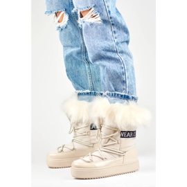Damen-Schneestiefel mit dekorativem Fell, beige NB605BE 1