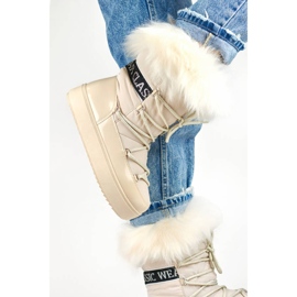 Damen-Schneestiefel mit dekorativem Fell, beige NB605BE 2