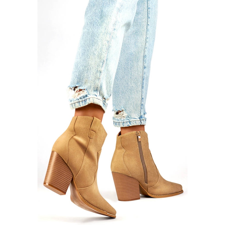 Damen-Cowboystiefel aus Wildleder mit hohem Absatz, beige A5618BE 2