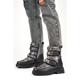 Damen-Schneestiefel JH-1Si mit Klettverschluss in Metallic-Schwarz und Silber 2