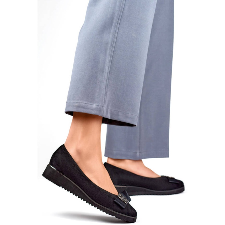 Damen-Wildlederschuhe mit Keilabsatz und Verzierung, schwarz GD-FL766A-B 2