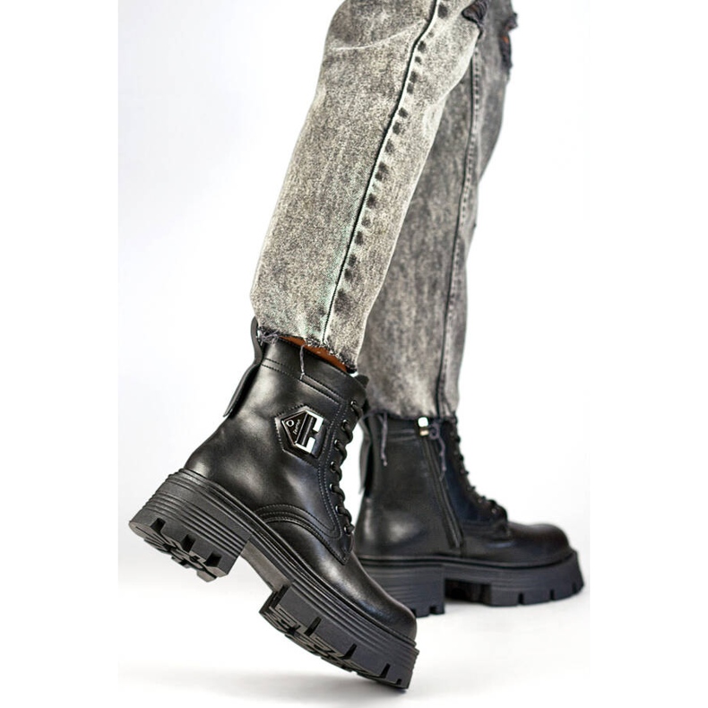 Schwarze GT-TL55B Leder-Damenstiefel auf Block und Plateau 2