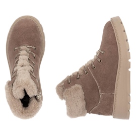 Damen-Lederstiefel mit Fell auf der braunen Plateausohle Rieker 70402-24 beige 10