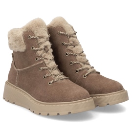 Damen-Lederstiefel mit Fell auf der braunen Plateausohle Rieker 70402-24 beige 12